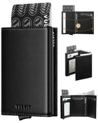 Pop up Card Wallet Minimalist Cash Wallets RFID Blocking Leather Smart Credit Card Holder with ID window for Men (Top-Grain Cowhide Black)