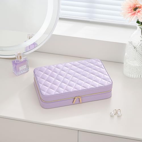 Travel Jewelry Case for Women Girls (Purple / Large (10"W*6.69"D*2.17"H))
