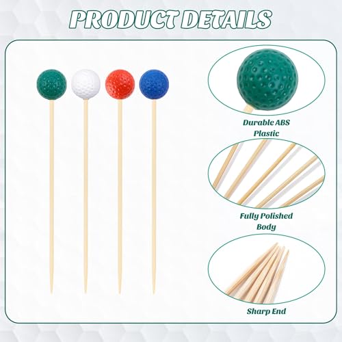 100 Pieces Golf Toothpicks 4.72 Inch Golf Skewers Golf Cocktail Picks Golf Fruit Picks Decorative Toothpicks for Appetizers Cocktail Garnish Sports Party Supplies (Multicolor Golf)