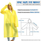 Reusable Rain Poncho with Hood and Sleeves for Adults (2pcs, Yellow)