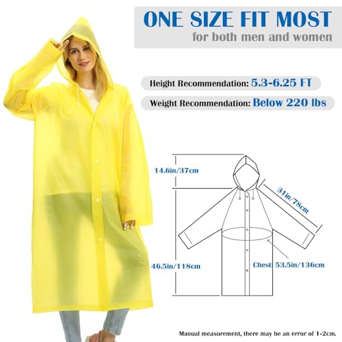 Reusable Rain Poncho with Hood and Sleeves for Adults (2pcs, Yellow)