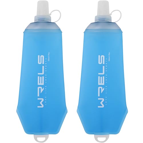 200ml/350ml/500ml Collapsible Soft Flask,BPA Free Folding Soft Water Bottle with Hanging Ring,Lightweight TPU Hydration Flask for Running Marathon Cycling Hiking(500ml-2 Packs) (Blue-500ml*2)