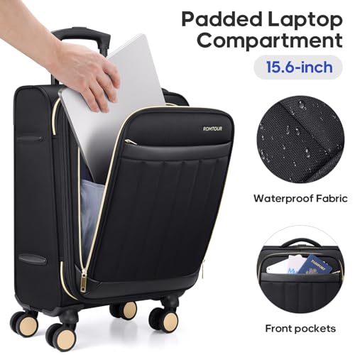 Softside Carry On Luggage 20 Inch Expandable Carry On Luggage 22x14x9 Airline Approved with Spinner Wheels & TSA Lock (Black)