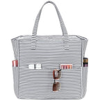 Waterproof Beach Tote Pool Bags for Women Ladies Extra Large Carry On Bag With Wet Compartment for Weekender Travel (Purple & White Micro Stripes)