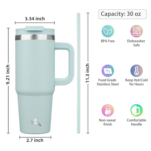 30 oz Insulated Tumbler Water Bottle with Handle (30 Ounces / Blue Haze)