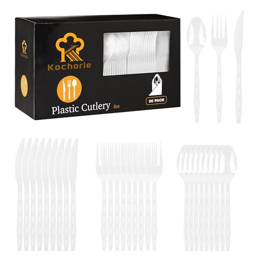 90 Pieces White Plastic Cutlery Set (White)