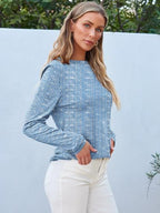 Long Sleeve Shirts for Women Casual Crewneck Tops Basic Tees (Large / Bluestripes)
