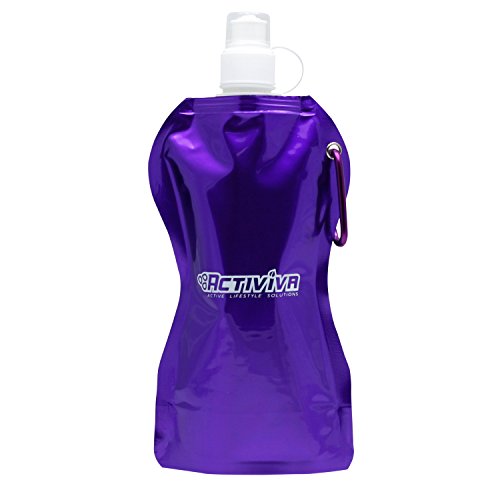 USA Merchant Collapsible Reusable Water Bottle with Carabiner Clip Light Weight Leak Proof Foldable Drinking Water Bottle Non Toxic BPA Free (Pink,Purple,Red,Clear)