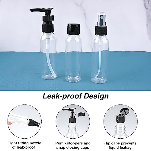 Travel Bottles for Toiletries 15 Pack 2oz TSA Approved Bottles (H-Black-15pcs)