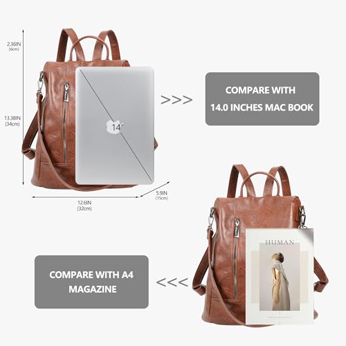 Women Backpack Purse PU Leather Anti (Tortoiseshell Brown / Medium)