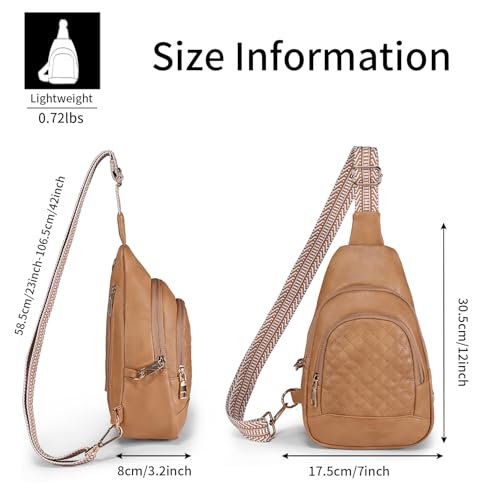 Crossbody Bags for Women Anti Theft Small Sling Handbag with Zipper Lock Vegan Leather RFID Blocking Chest Pure (Light Brown)