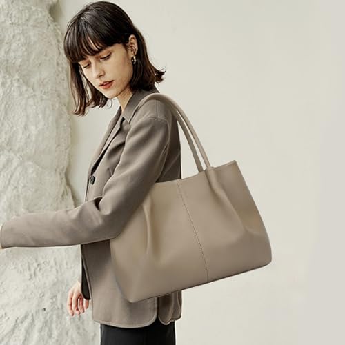 Tote Bag for Women Vegan Leather Shoulder Purse Trendy Travel Bag (Khaki)