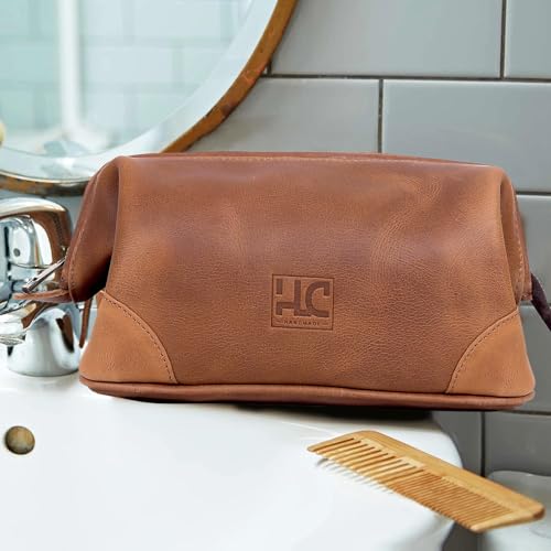 Leather Toiletry Bag for Men Best Gift Premium Genuine Leather Dopp Kit Shaving Kit Organizer Travel Kit Pouch Bag for Men Large Size (Tan)