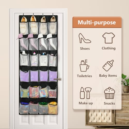 2 Pack Large Over The Door Shoe Organizer (2 Pack 24-Pockets Black)