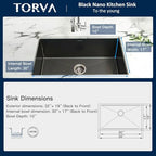 32 x 19 Inch Gloss Black Ceramic Coating with NanoTek Undermount Kitchen Sink (32 x 19 x 10 Inch / Dark Gray)