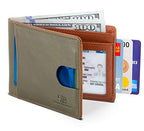 RFID Blocking Slim Bifold Genuine Leather Thin Minimalist Front Pocket Wallets for Men Billfold Wallet Men Gift (Salted Green 2.0)