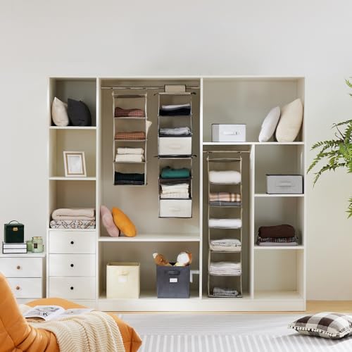 Hanging Closet Organizer and Storage for Clothes (4-SHELF / Beige)