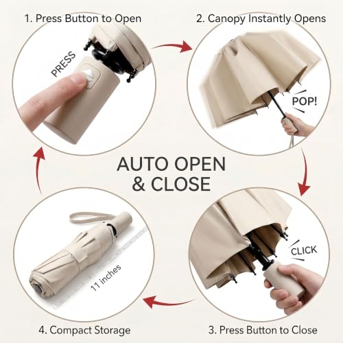 Small Compact Travel Umbrella with UV Protection for Sun & Rain (D-2 Pack-Beige & Black)
