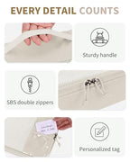 6 Set Packing Cubes for Travel Durable Suitcase Organizer Bags Set with Personalized Tag Travel Essentials with Shoe Bag Traveling Accessories for Luggage Machine Washable (Set of 6 / No Compress-Beige)