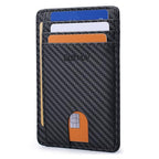 Slim Minimalist Front Pocket RFID Blocking Leather Wallets for Men and Women (Small / Carbon Fiber Black)