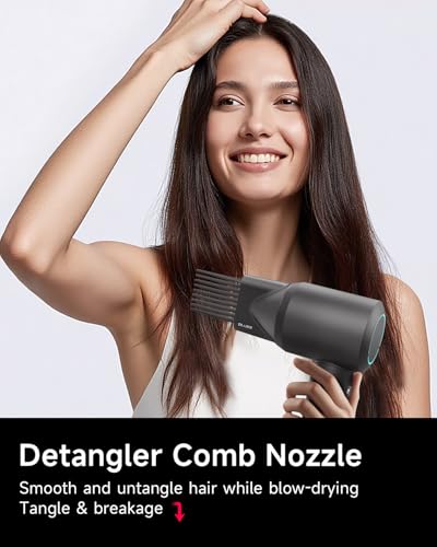 Hair Dryer with Comb & Diffuser Attachment for Curly Hair (Black-comb)