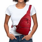 Large Sling Bag for Women Crossbody Purse Leather Fashionable Trendy Chest Bag for Travel (Red / Leather-like Flex)