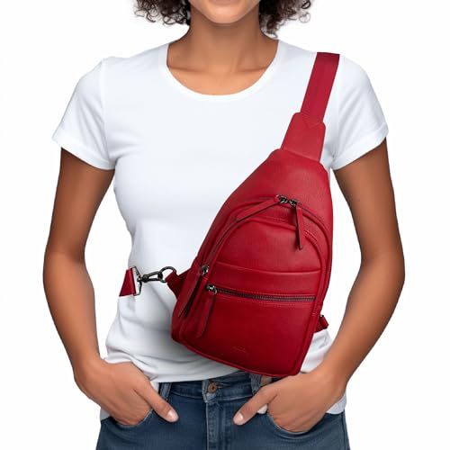 Large Sling Bag for Women Crossbody Purse Leather Fashionable Trendy Chest Bag for Travel (Red / Leather-like Flex)