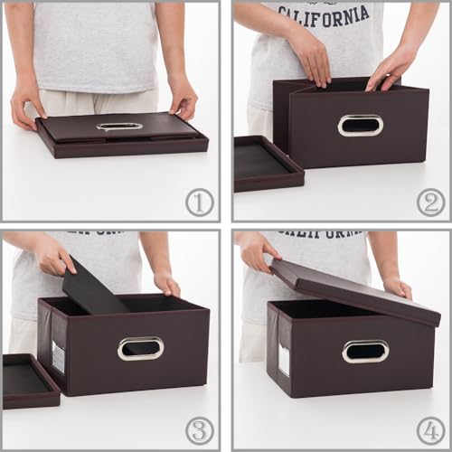 Collapsible Storage Box with Lid [3 (Brown / Small(3-Pack))
