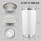 20 oz Tumbler Insulated Tumblers Stainless Steel Coffee Mug (White)