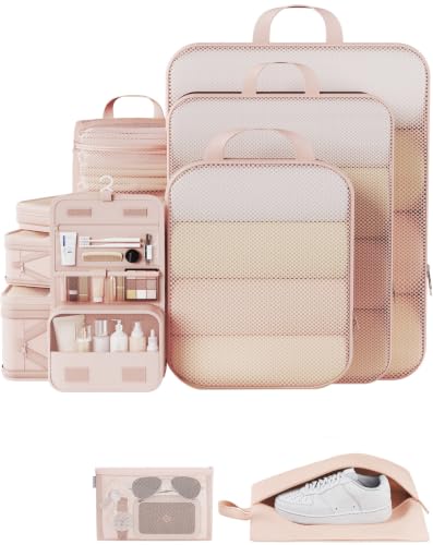 10 Set Compression Packing Cubes for Travel Essentials (Beige(Toiletry Bag) / 10 set)