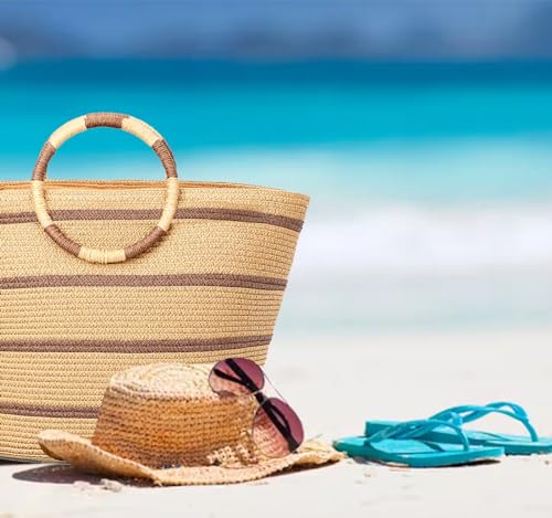 Beach Bags for Women Straw Tote Bag Summer Beach Bag Large Woven Straw Tote for Vacation Holiday (Brunette)