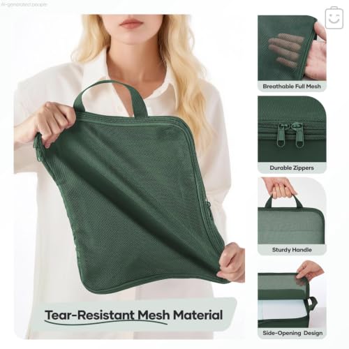 11 Set Compression Packing Cubes for Travel Essentials (Dark Green / 11 set)