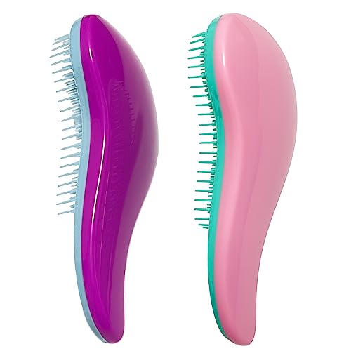 Mini Detangling Hairbrush Detangler 2 Pack Adults & Kids (2 Pack(Mini) / Pink&Purple)