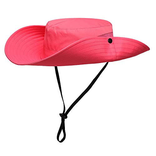 Womens Summer Sun Hat Beach Hat Wide Brim Outdoor UV Protection Hat Foldable Cool Mesh Ponytail Bucket Hat (6-7 / Watermelon Red))