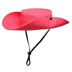 Womens Summer Sun Hat Beach Hat Wide Brim Outdoor UV Protection Hat Foldable Cool Mesh Ponytail Bucket Hat (6-7 / Watermelon Red))