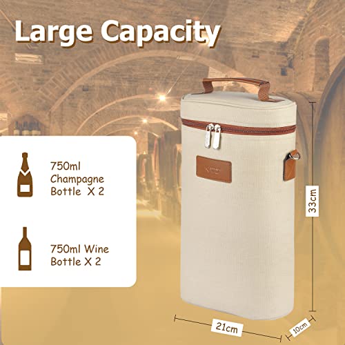 2 Bottle Insulated Wine Tote Carrier Bag (Beige / 2 Bottle-without front pocket)
