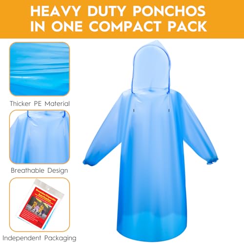 6 & 20 & 50 Pack Disposable Rain Ponchos for Adults (Blue / 20 Pack)