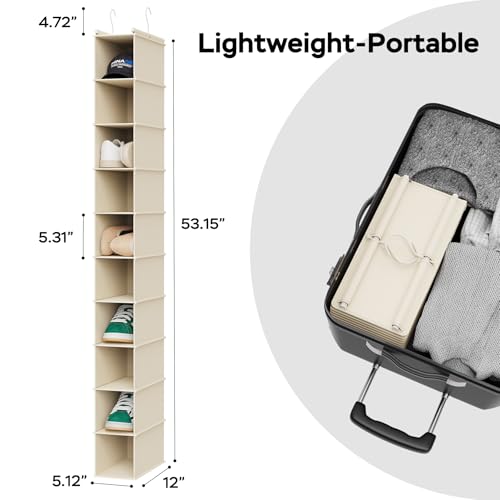 10 Shelf Hanging Shoe Shelf Organizer for Closet Beige (Beige / 1-Pack)