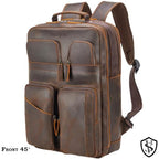 Angelo 17.3" Vintage Full Grain Leather Laptop Backpack for Men (Dark Brown)
