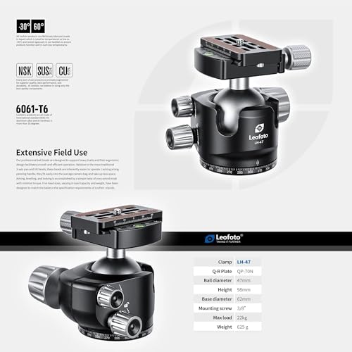 Carbon Fiber Camera Tripod 5 Section 360° Ball Head LS (LS-365CX+LH-47:Maxload 20kg-5 Sections)