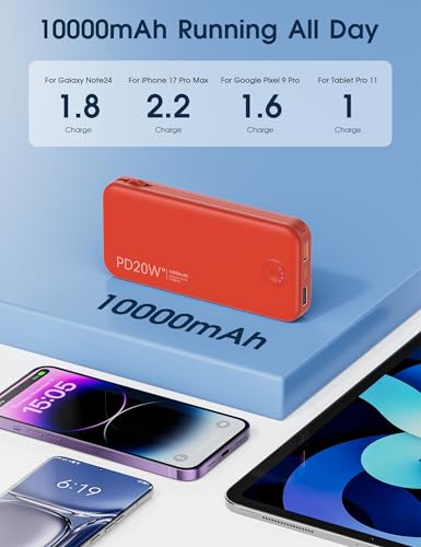 Portable Charger 10000mAh Fast Charging w (Red)