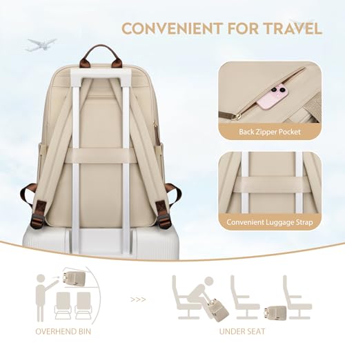 Hiking Travel Backpack for Women Casual Business Weekender Multilayer Laptop Bag (A-apricot / 16 Inch)