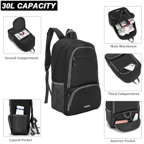 30L Hiking Backpack Lightweight Day Packs (E-black)