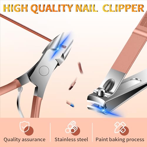 Manicure Set 16Pcs Professional Stainless Steel Pedicure Kit Mens Grooming Kit Fingernail & Toenail Clippers Set Manicure Kit with Luxurious Travel Bag (16Pcs-Pink)