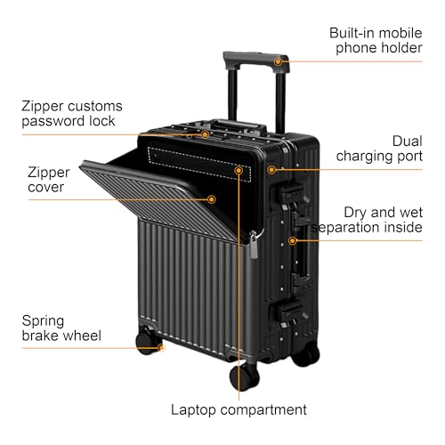 Carry on suitcase Zipperless Luggage (black / 20 inch)