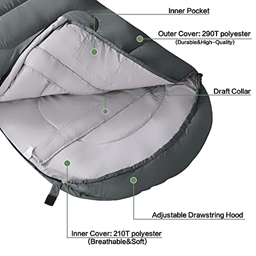 3 4 Season Sleeping Bag for Adults & Teens (Light Grey / 87*33)