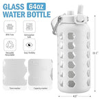 64oz Glass Water Bottle with Straw and Lid (White / 64 Ounces)