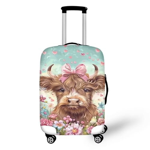 Highland Cow Suitcase Cover Flower Suitcase Protector Fits 18 (S(for 18-21 inch luggage) / Highland Cow Flower)