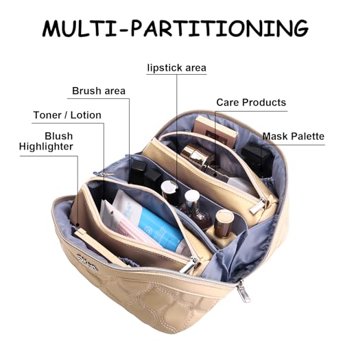 Travel Makeup Bag Cosmetic Bags for Women (H-2-Khaki)