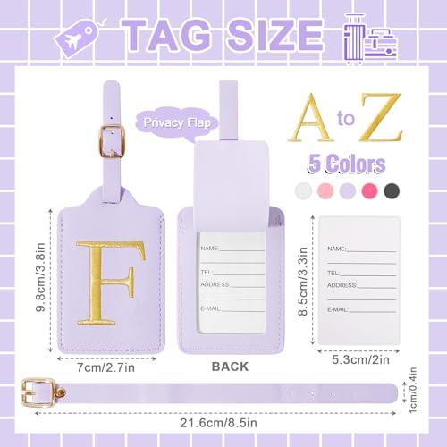 Personalized Initial Luggage Tags for Suitcase (Purple Leather,glod Letter / F)